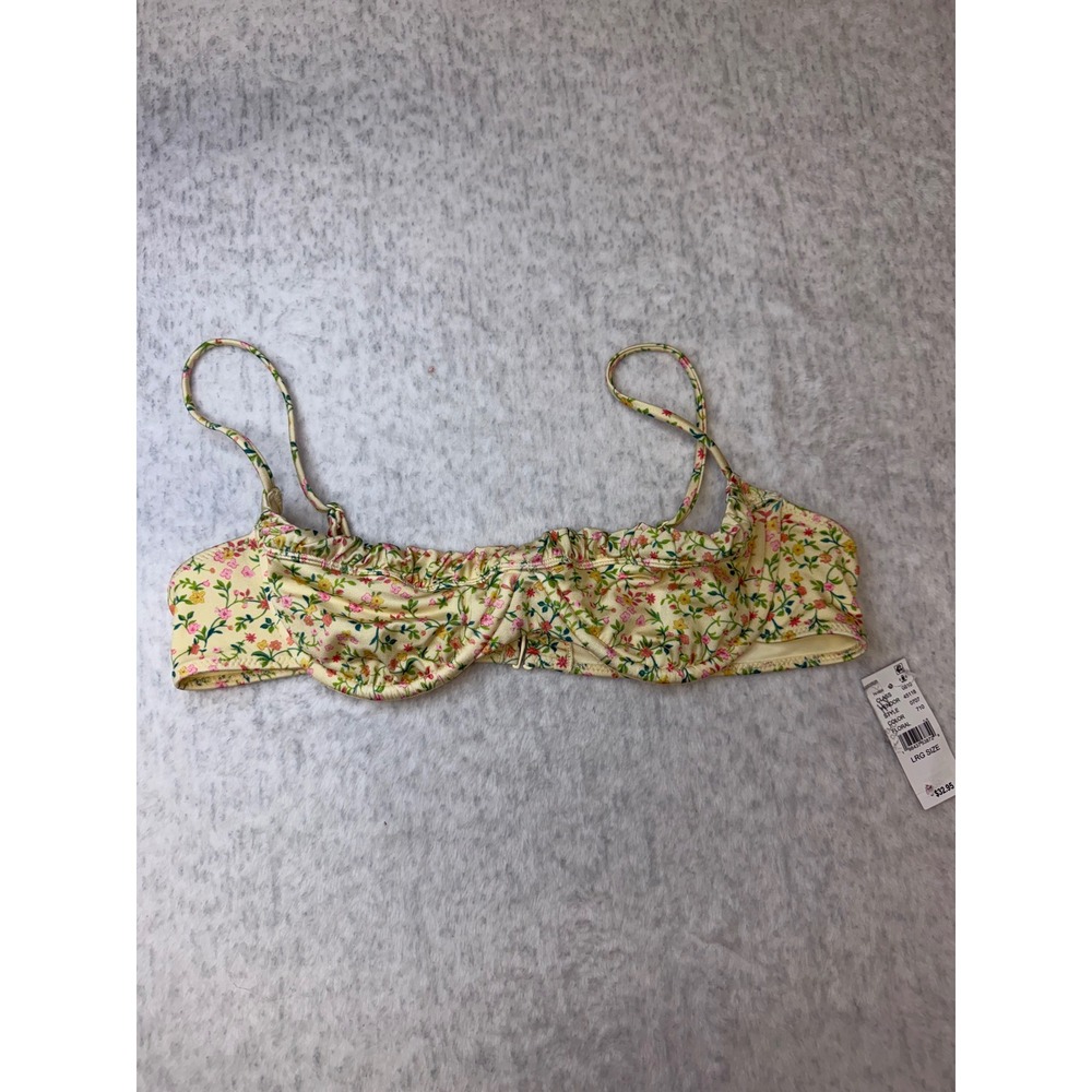 PacSun Eco Yellow Floral Underwire Ruffle Bikini Top Womens Large‎ New With Tags